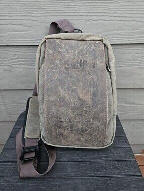 WaterField Sutter Tech Sling Bag Waxed Canvas Brown Distressed Leather Backpack